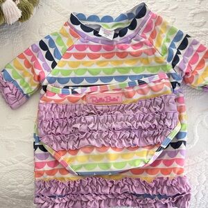 Ruffle Butts Rainbow and Lavender Kids Swim Rashguard